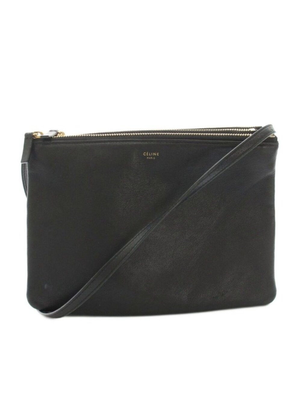 Celine Trio Shoulder Bag Leather Logo Foiing Black YT